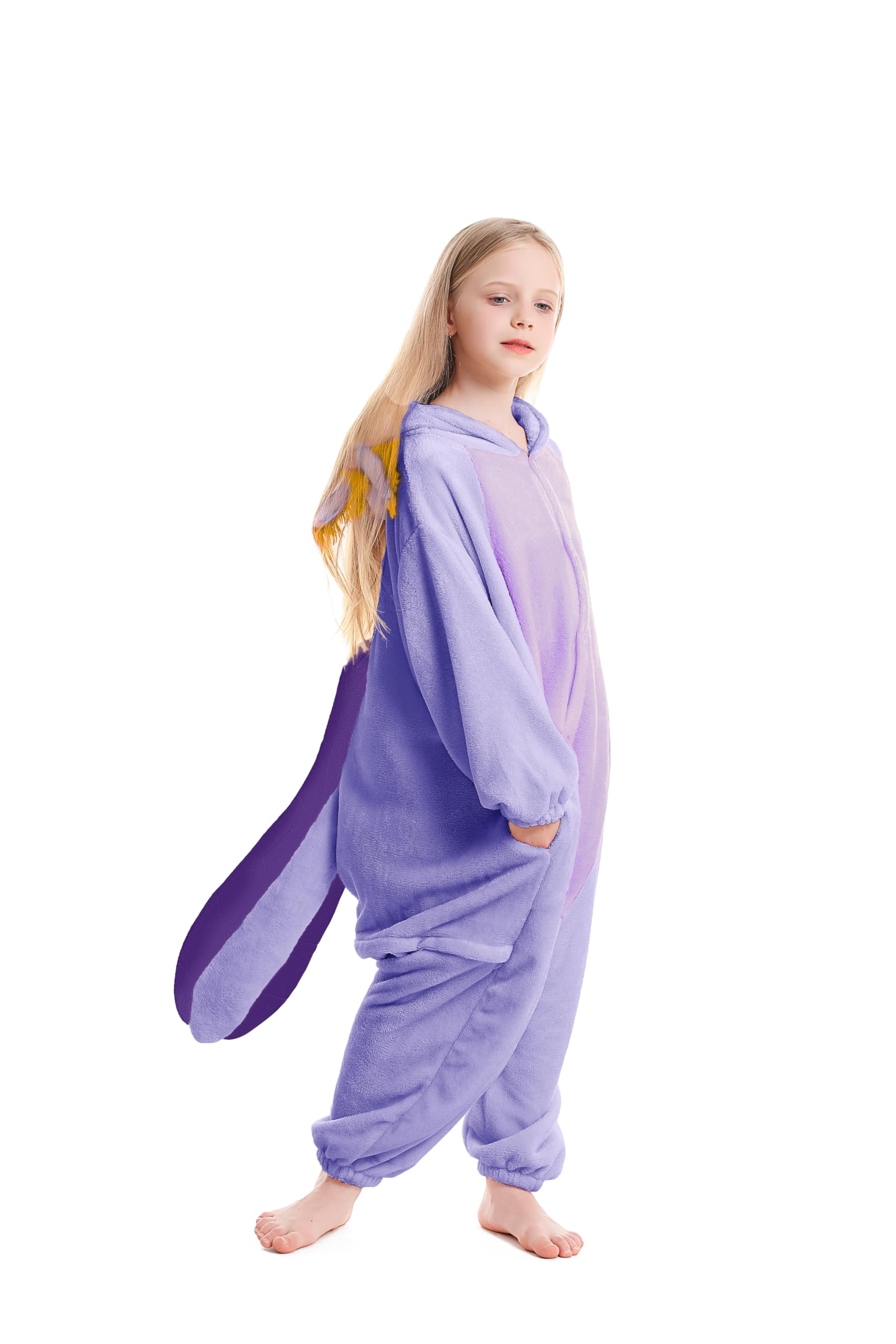 DarkCom Animal Onesie for Kids,Flannel Cosplay Purple Axolotl Halloween Costume Parent-Child Sleepwear for Girls Boys 8-9 Years - Image 3