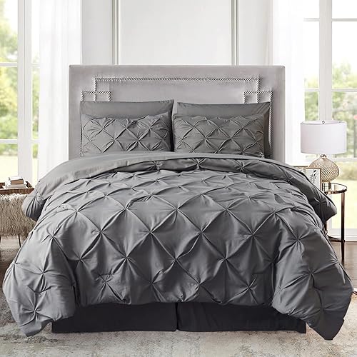 Juego de cama en una bolsa  Juego de 8 piezas de edredón plisado, juego de edredón alternativo de microfibra Pintuck