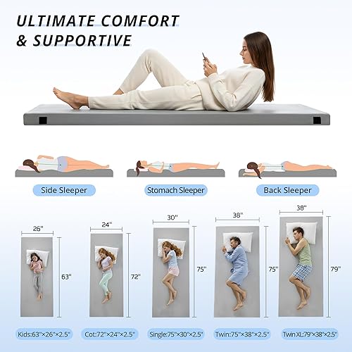 Miniatura 2 de EGOHOME Colchón de espuma viscoelástica de 2.5 pulgadas, portátil, enrollable, con parte inferior impermeable y antideslizante, tapete de camping