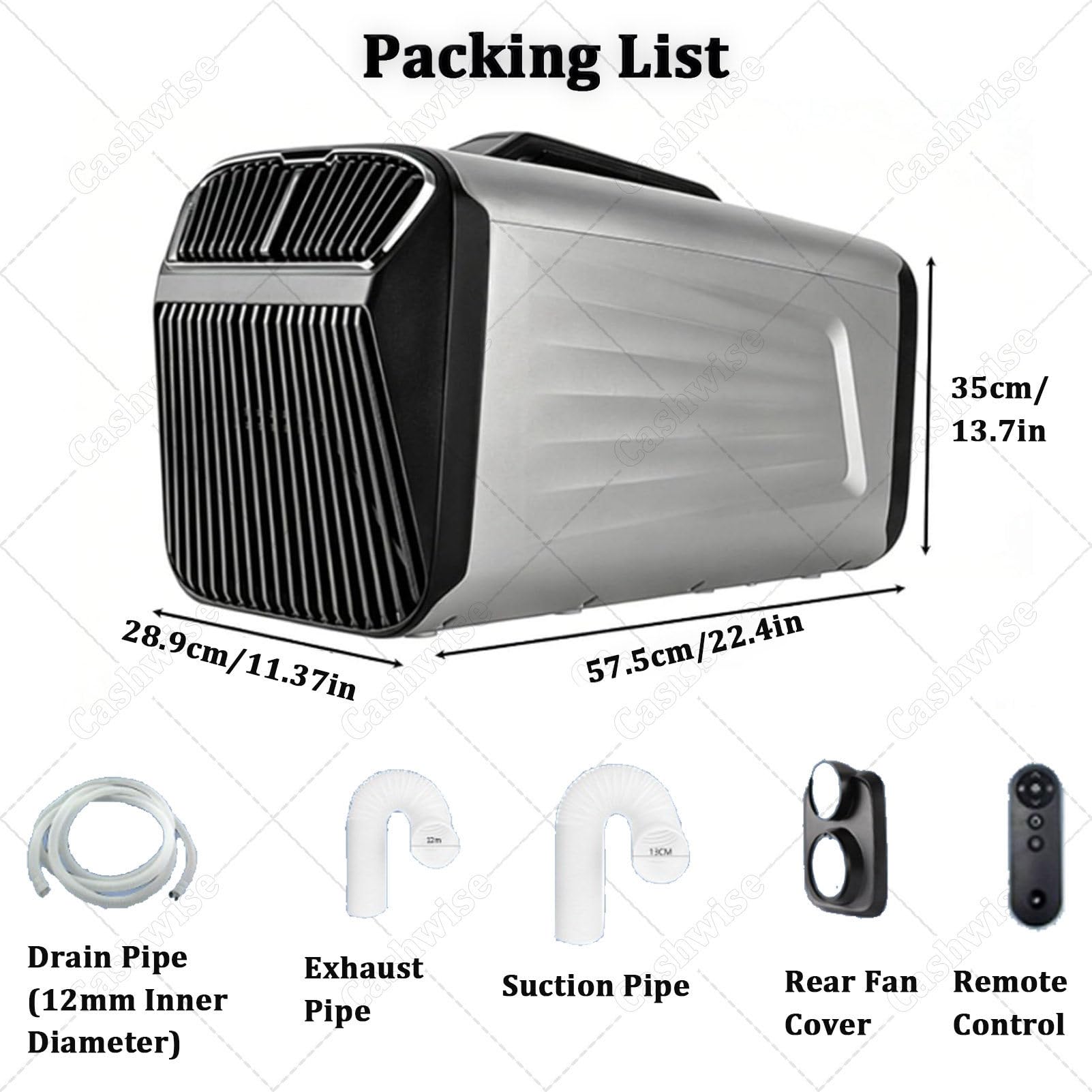 Condizionatore portatile da 5200 BTU con compressore – Silenzioso ed efficiente (basso consumo energetico) – Ideale per e camper – Funzioni: raffreddamento, deumidificazione, ventilazione Silver