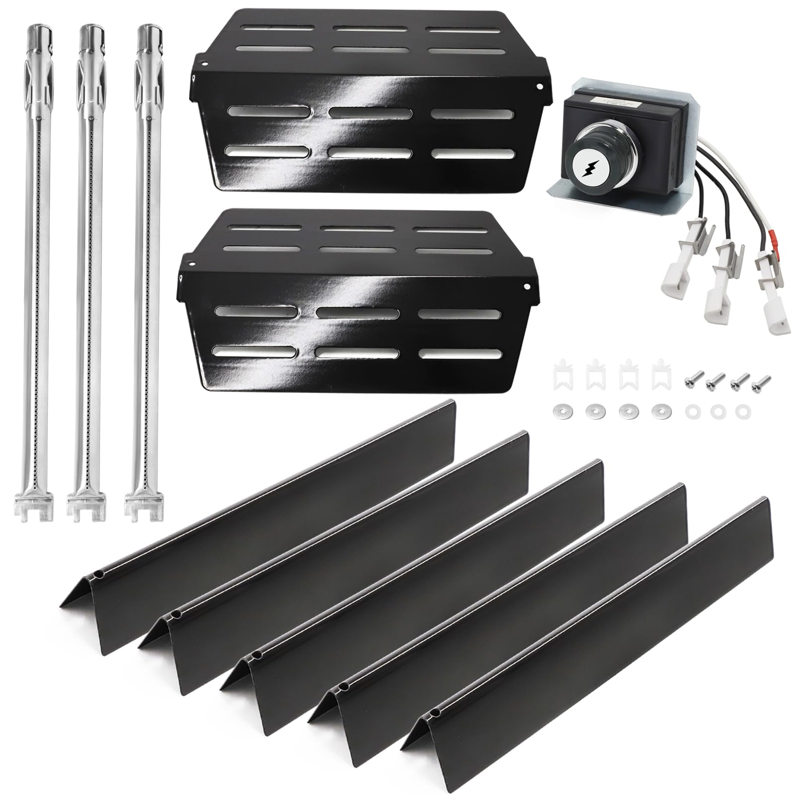 Criditpid Grill Replacement Parts for Weber Genesis 300 Series Grills with Front Mounted Control, Flavorizer Bars, Heat Deflectors, Burners &amp; Electronic Igniter for Weber Genesis 310 320 Gas Grills