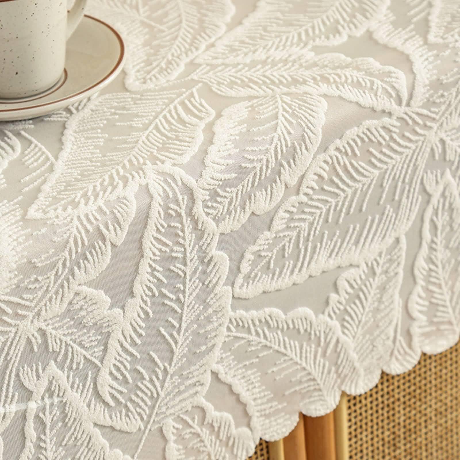 Polyester Tischdecke Landhausstil Vintage, Beige Weiß | 65x220CM