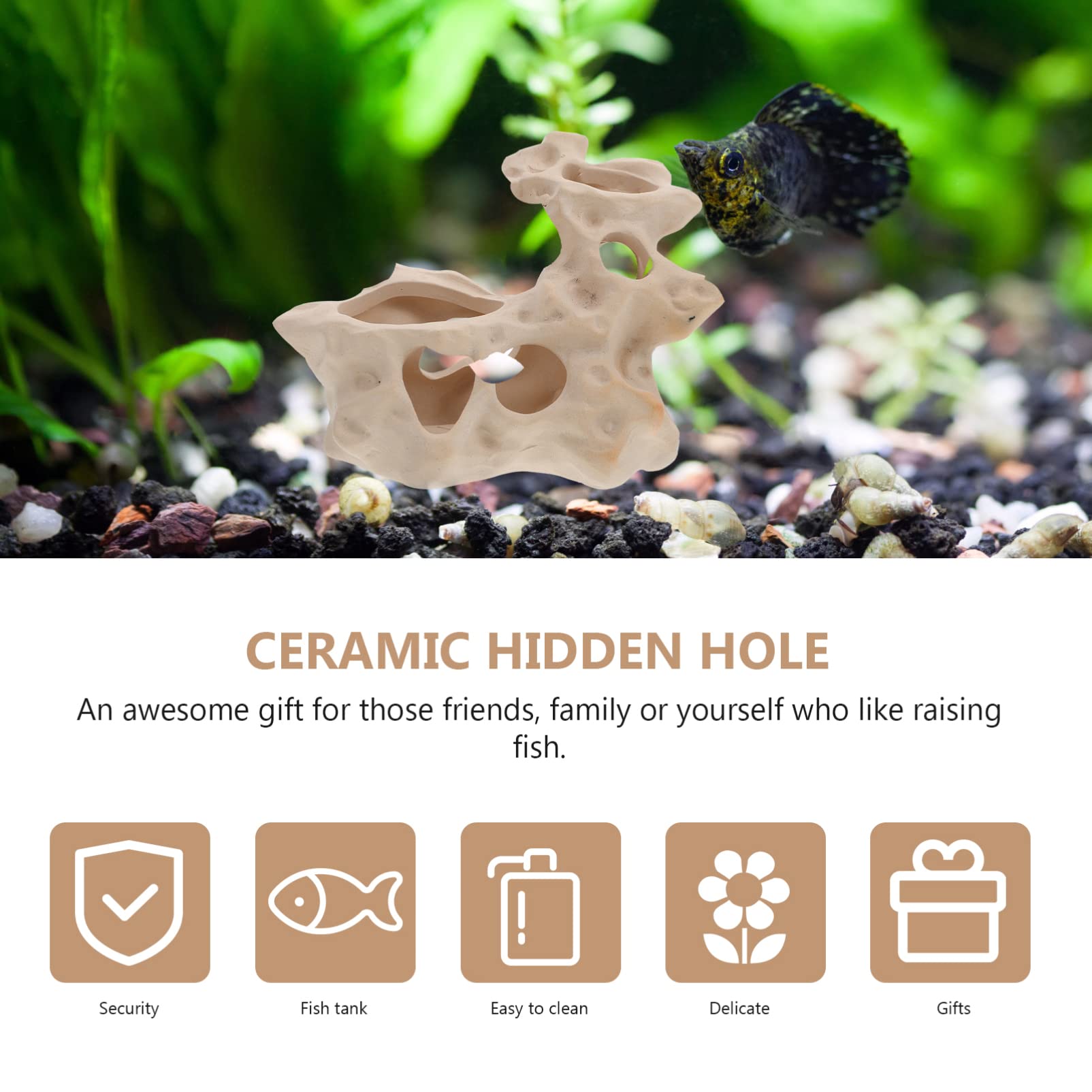 Yardwe 2St Aquarium Landschaftsgestaltung Flucht Panzer Lüfter Luft Wasser Teich Buntbarsch Keramik Figuren Aquarium Zubehör Keramik Dekoration -Ornamente Dekoration Beige