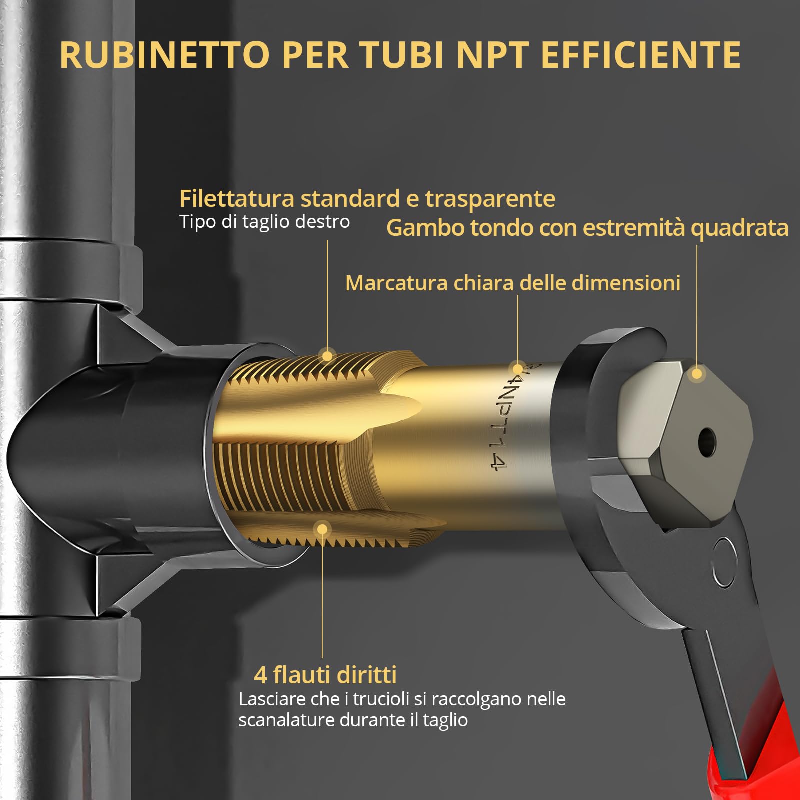 AMTOVL 6 PZ Set di Rubinetti per Tubi NPT Kit di Strumenti Idraulici per Filettatura in Acciaio al Carbonio da 1/8", 1/4", 3/8", 1/2", 3/4", 1" per idraulici pulire e rifilare filettature danneggiate