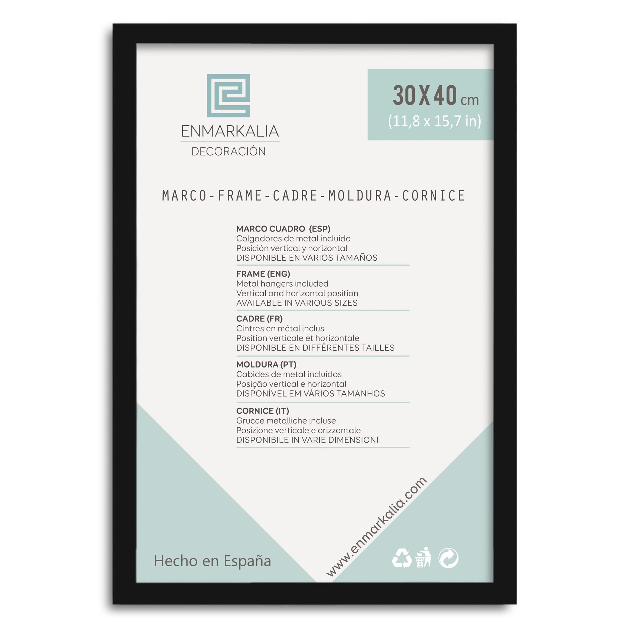 Enmarkalia Marco 30x40 cm - color Negro (moldura de 30x15 mm) X1 Ud.