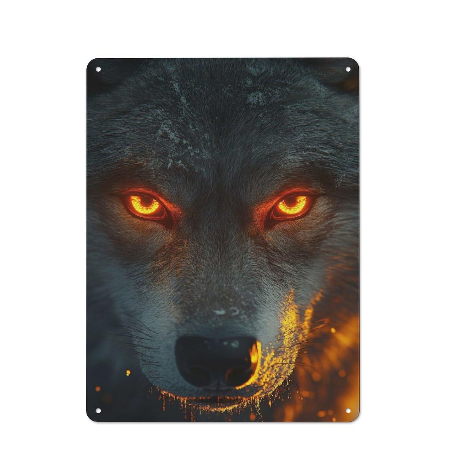 Junmoney Style-3 Wolf With Glowing Orange Eyes Warehouse Style Metal Wall Decor 40X30cm, Tin Wall Sign For Modern Home, Workshop, Office Or Cafe
