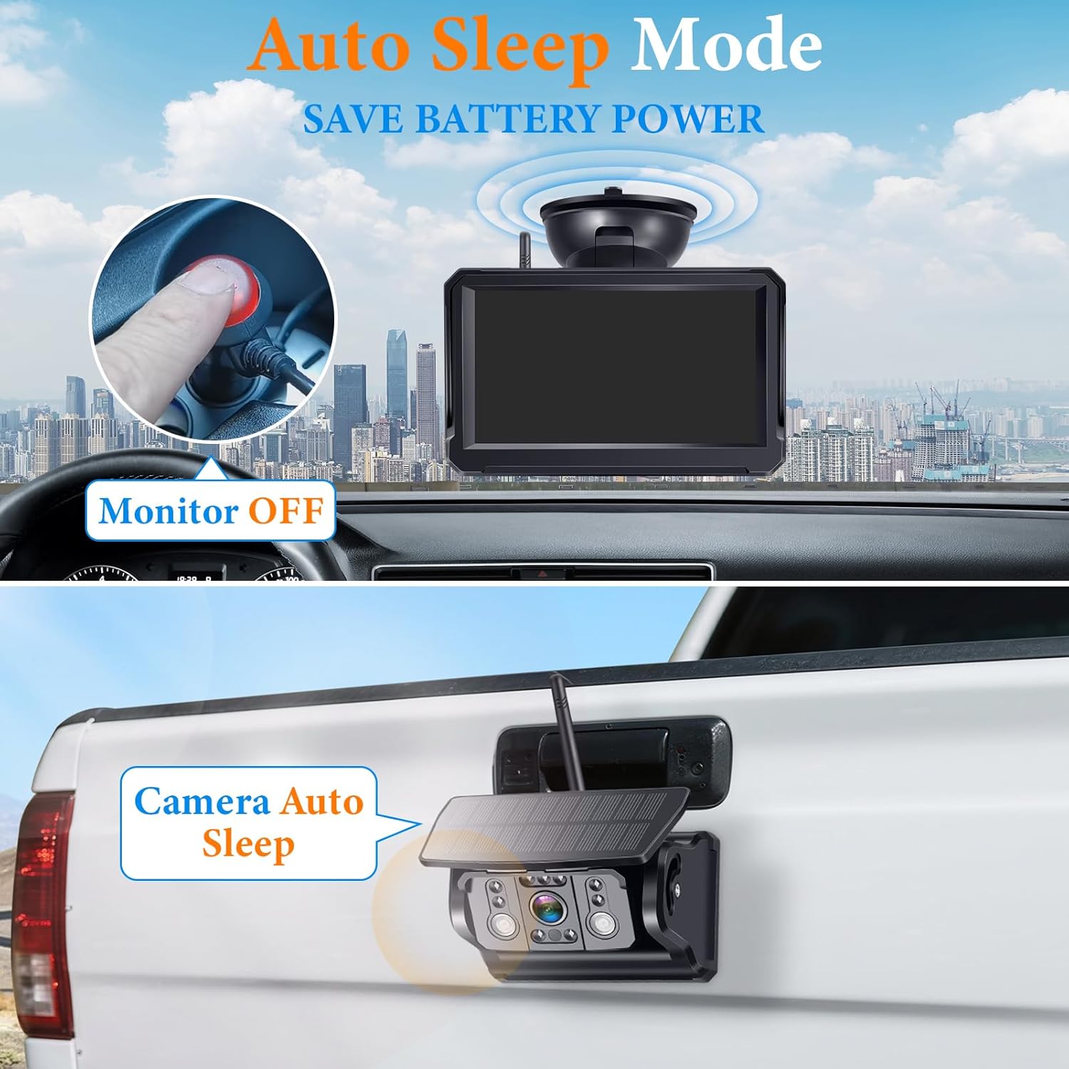 Wireless Backup Camera Solar for Truck: Magnetic No Wiring Hitch Camera for Pickup Trucks - HD 1080P 5 Inch Split-Screen, Easy Install, IR Night Vision, IP69K Waterproof by Wkzay