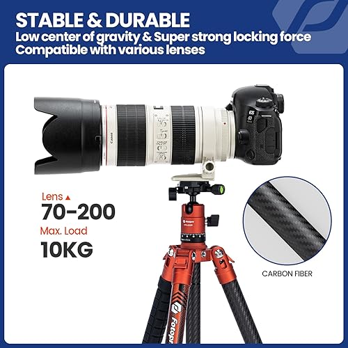 Vista 43 de Fotopro Trípode de fibra de carbono para cámara de 2 libras ultraligero 62 pulgadas trípode de cámara de viaje carga máxima 22lbs X-Aircross 3 gris
