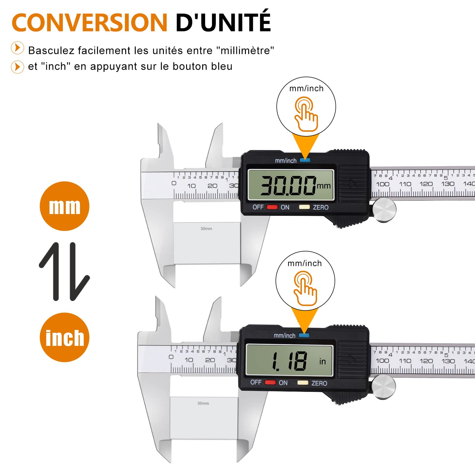 Vinabo Pied a Coulisse Digital, Pied à Coulisse Numérique Classique en Acier Inoxydable, Professionnel Caliper Avec Grand Écran LCD， Précision Digital Outil Micromètre Vernier, Résiste Eclaboussures
