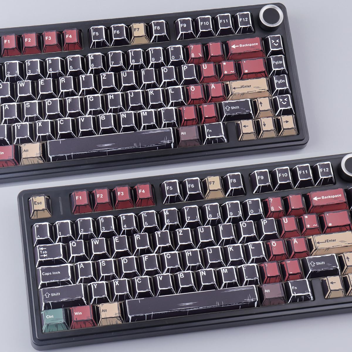 PBT ISO Keycaps 132 Keys Japanese Manga Keycaps, Manga Mixed Light Black Cherry Profile Dye Sub Custom Keycap for Cherry MX Switch German QWERTZ Layout Meccanical Keyboards