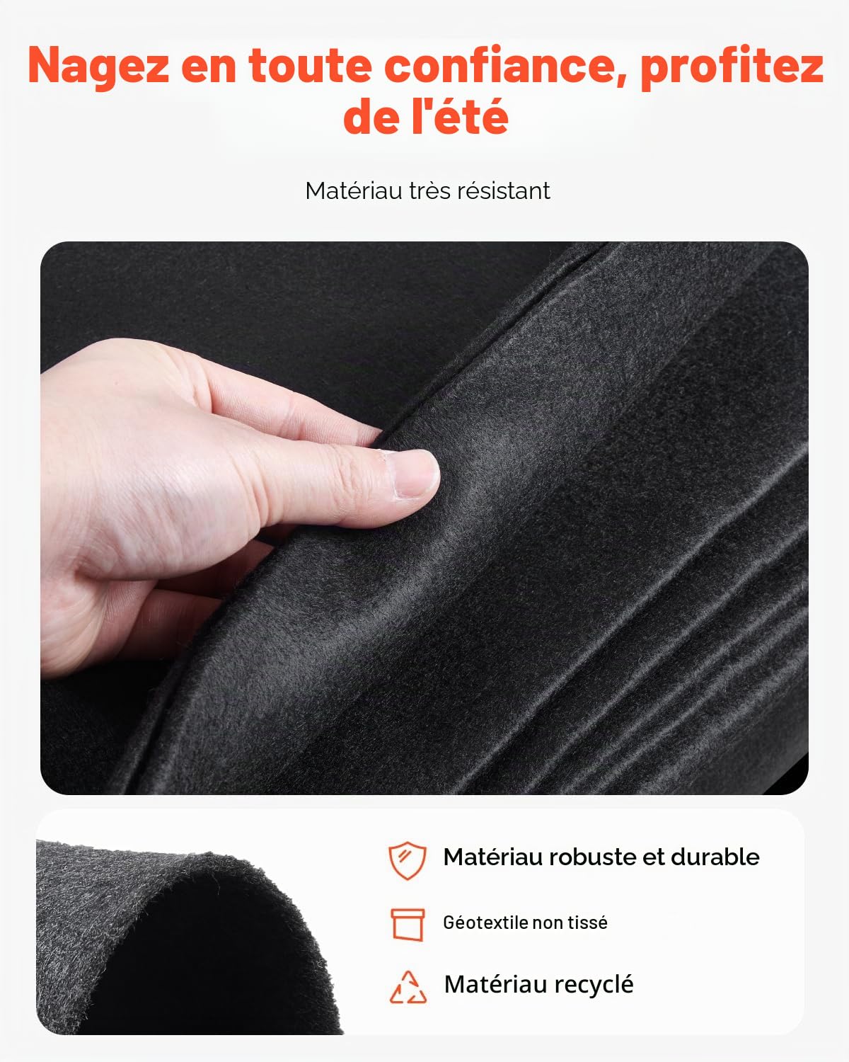 VEVOR Tapis de Sol Piscine, 460 x 917 cm, Tapis sous Piscines Hors Sol Ovale, Sous-couche en Géotextile Extra-épais, Installation Facile, Découpe Simple, Protection pour Éviter Perforations des Objets
