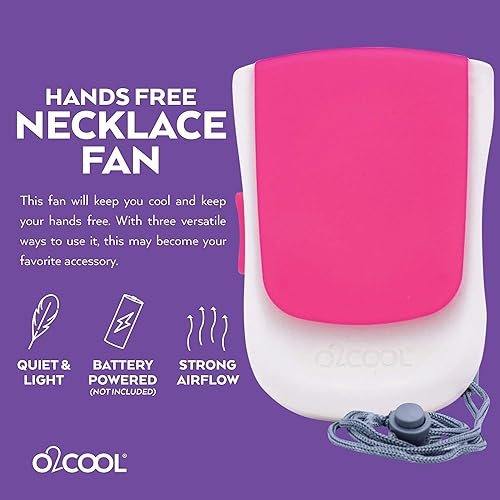 Miniatura 8 de O2COOL Ventilador de collar de lujo, alimentado por pilas, ventilador de refrigeración personal manos libres con cordón ajustable, soporte de mesa +
