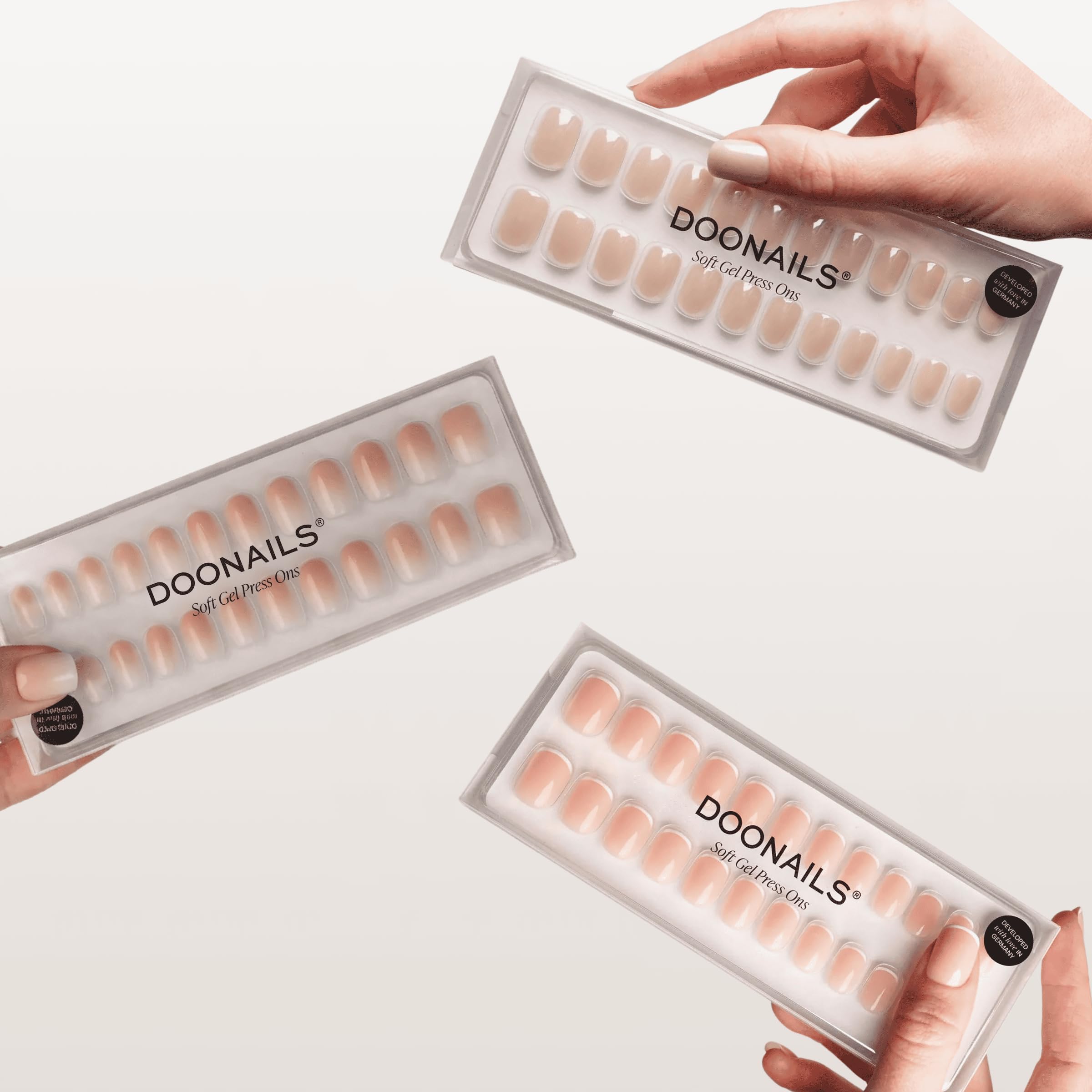 DOONAILS Press On Nails 3x30 Stück Clean Girl Set – Babyboomer, Toffee & Klassisches French – Soft Gel Short Square Nägel zum Aufkleben Full Cover Natürliches Tragegefühl