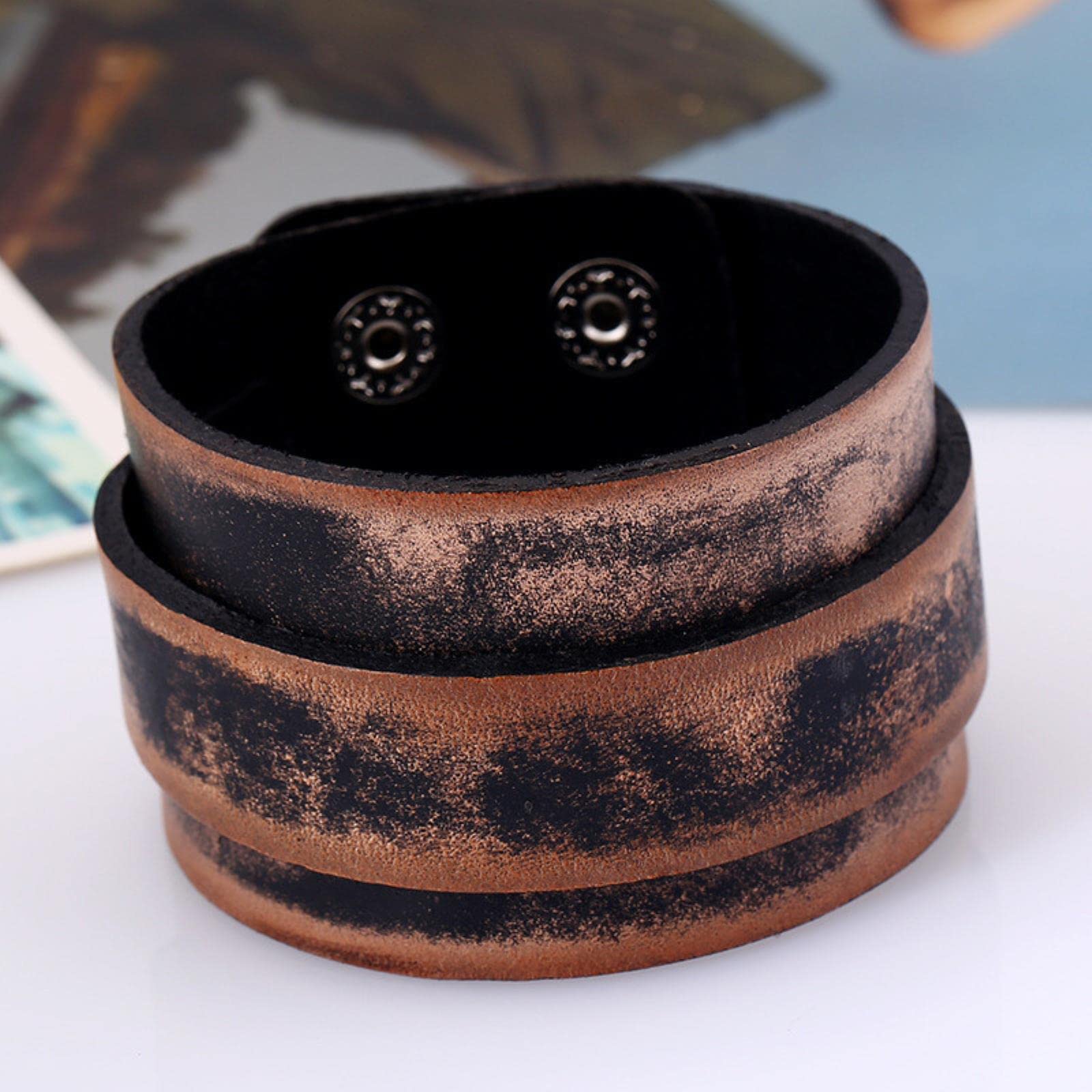 LYGXWJFC Nuevas Pulseras Trenzadas Vintage de Cuero Genuino, brazaletes Punk Marrones, brazaletes para Hombres, joyería