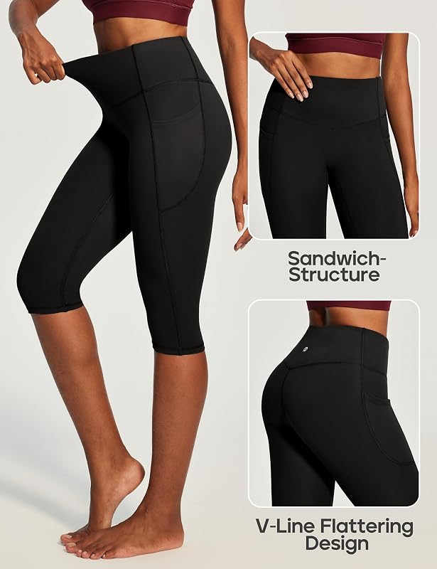 Heathyoga Capri Leggings with Pockets for Women Tummy Control Yoga Pants image 4