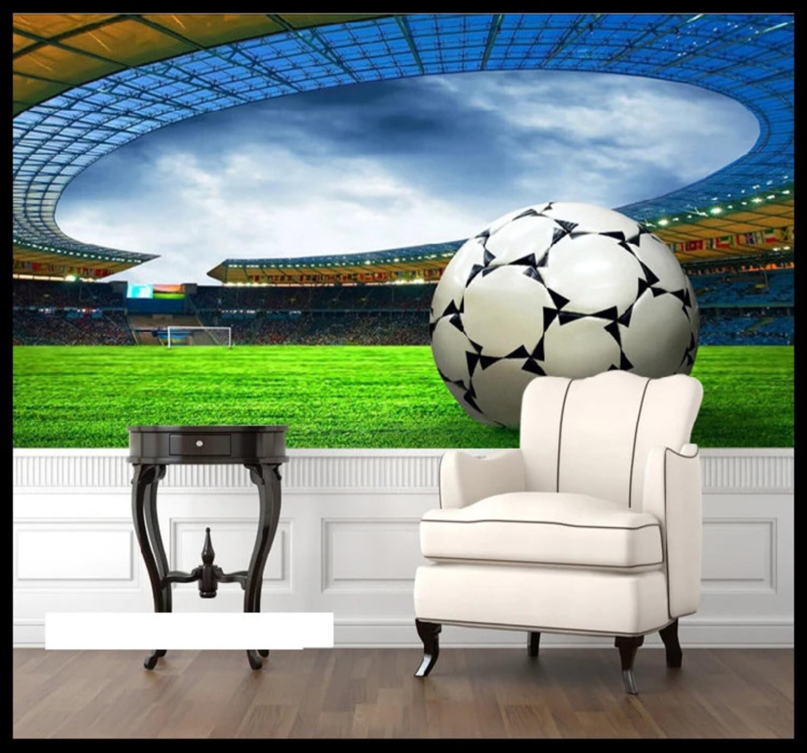 Wallpaper-3D-Xlm 300Cm×210Cm(B×H) Large Football Pitch Sport Football Space 3D Wallpaper Easy Install Feature Office Living Room Sofa Bedroom Tv Background Wall Decoration-300Cm×210Cm