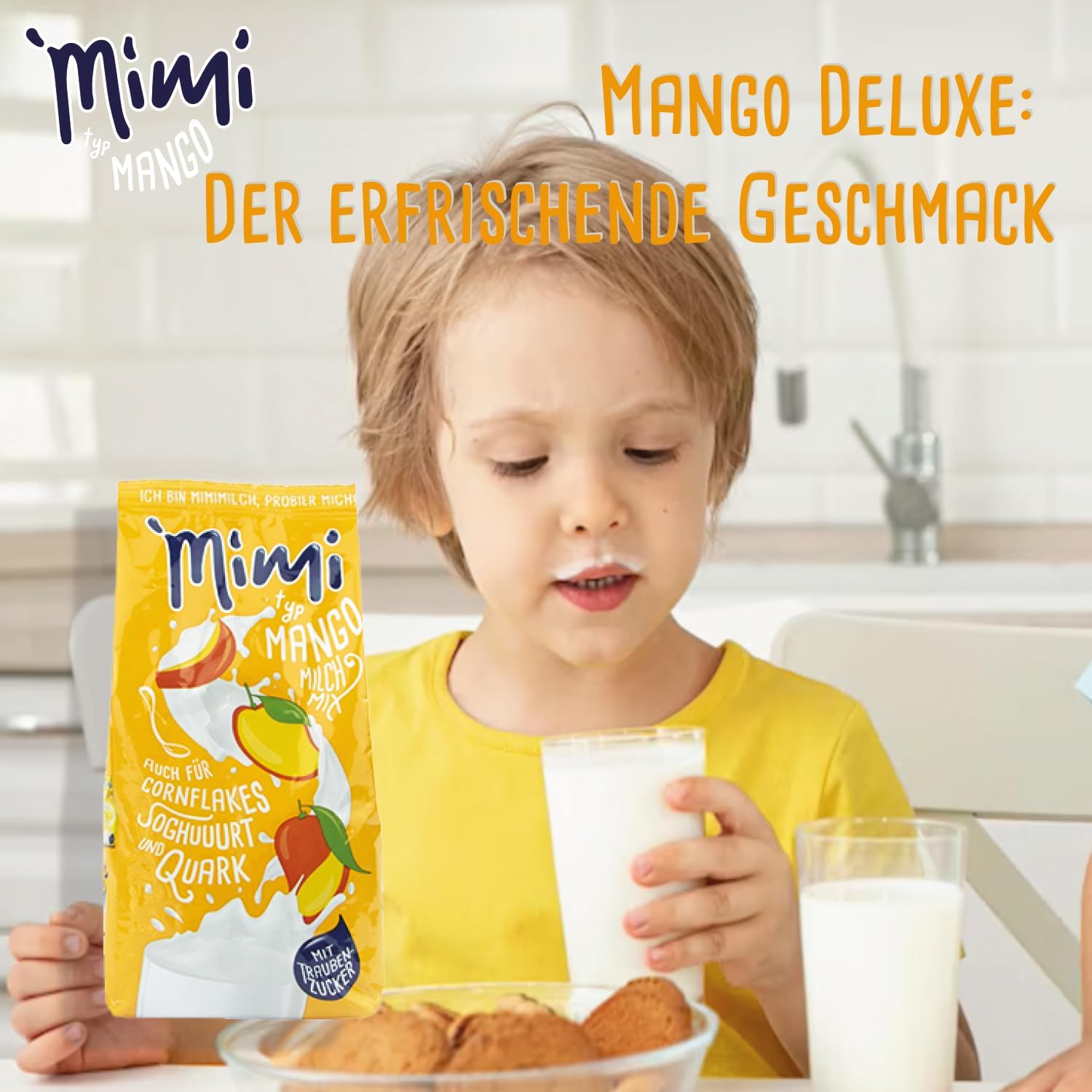 Mimi Milk Mix Mango Bebida Polvo 12 x 400 g Mezcla de leche - Paquete de almacenamiento - Polvo de bebida soluble en leche con sabor a mango - Soluble en frío y caliente - Ideal para ocio, camping,
