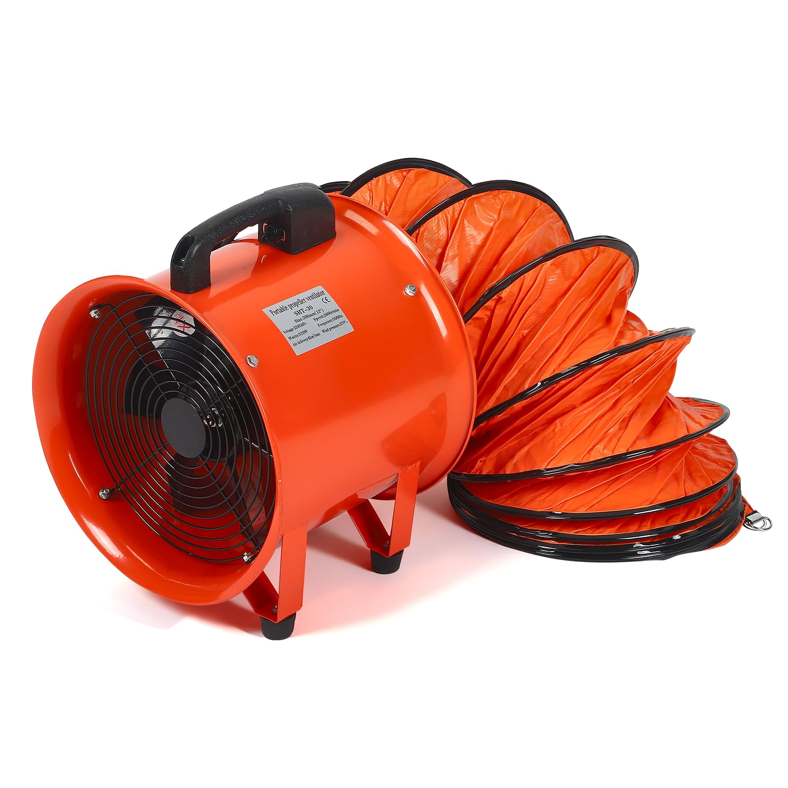 12 Zoll Kanalventilator 520 W, Schlauch, Werkstatt und Rauchabsauggerät, 30 cm Staubabsaugung mit 5 m Schlauch, für Werkstätten, Schweißkabinen, Fabriken und Badezimmer