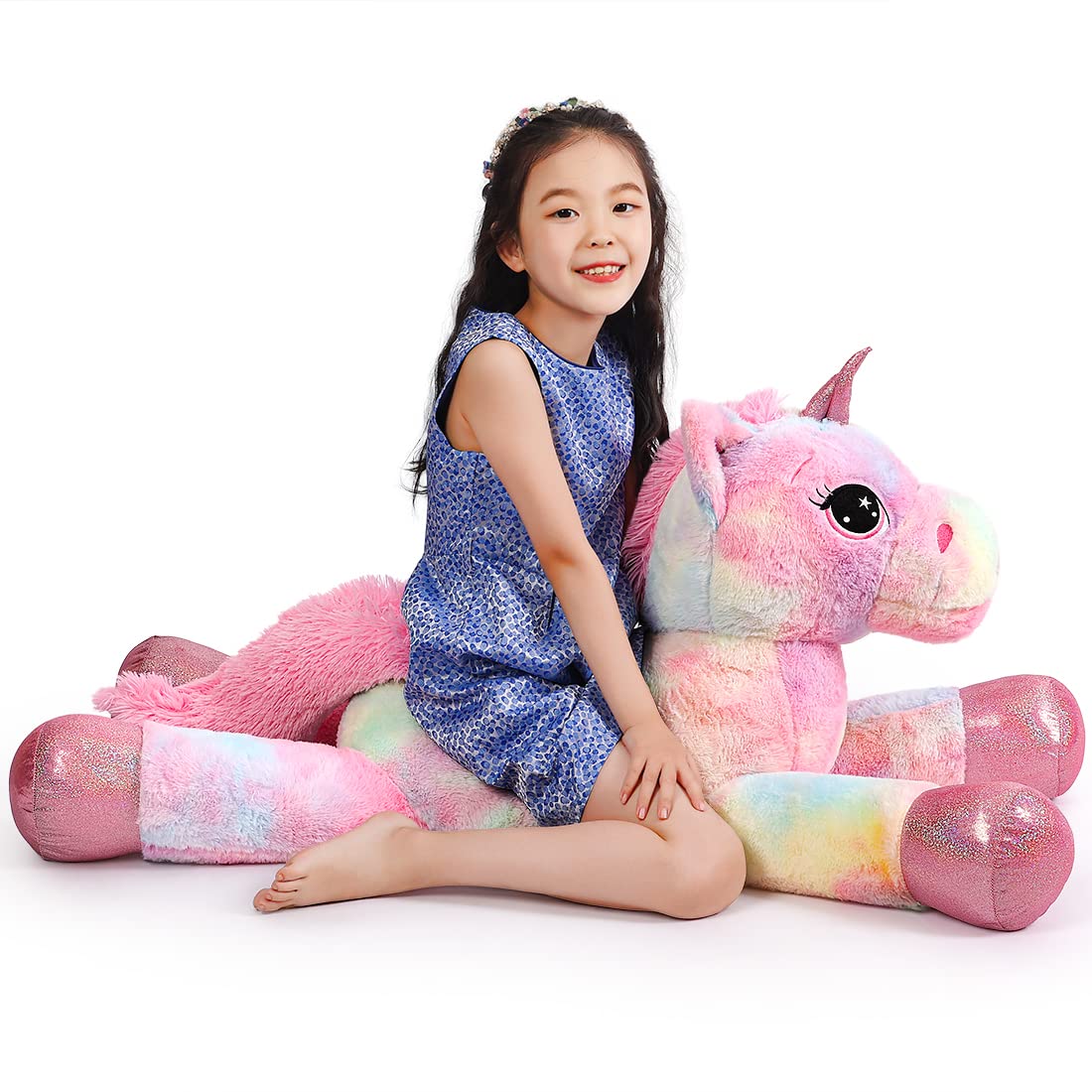 Giocattoli di Unicorno Gigante Peluche Animali di Peluche di Unicorno Viola Grande Arcobaleno Unicorn Plush （Rosa Arcobaleno,110CM）