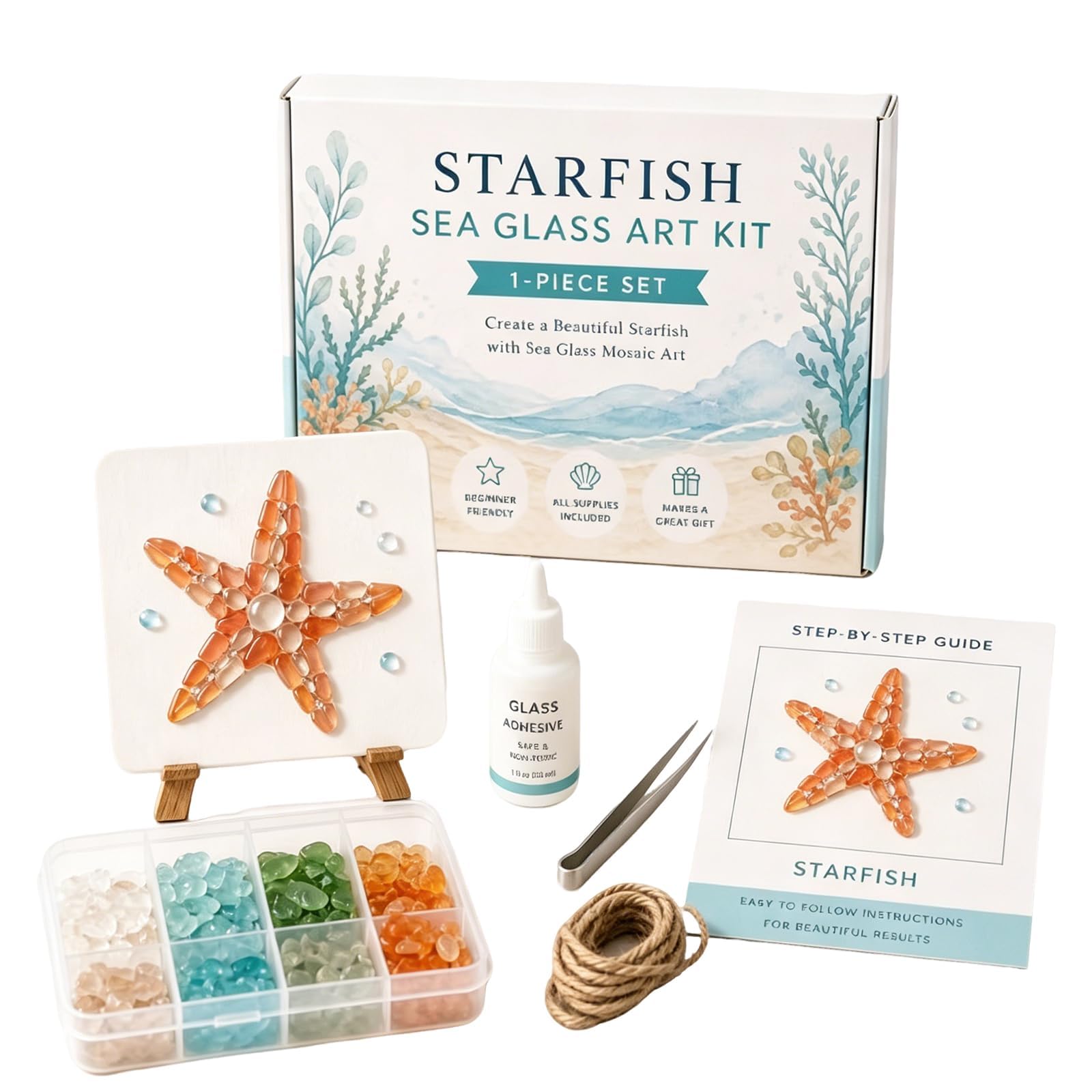DIY Sea Glass Mosaic Art Kit, Sea Glass Art Kit, Ocean-Themed Seaglass Craft Kits with Colorful Glass Pieces, Coastal Mosaic Arts for Adults & Beginners ，F — image 1