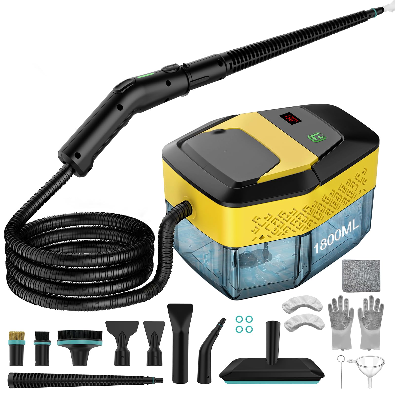 Limpiador a vapor profesional de 2500 W, 15 segundos, con 18 unidades de juego de limpieza y barra de extensión, para muebles tapizados, coche, baño, ventana, azulejos (5, negro)