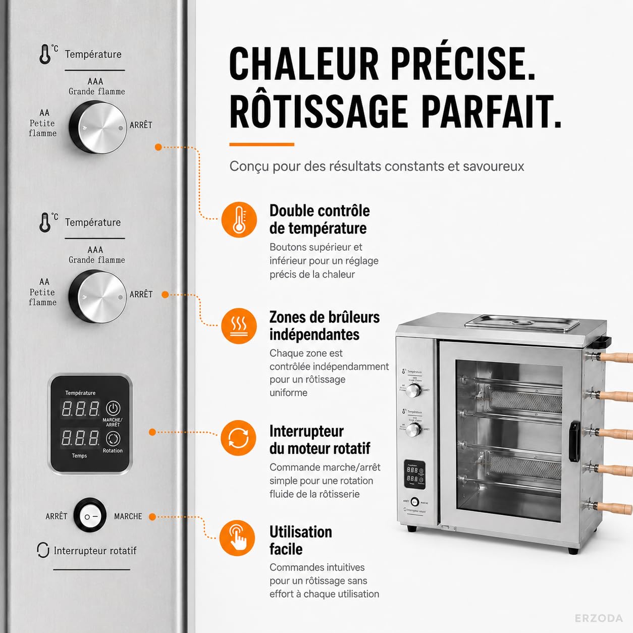 Four Rôtissoire Professionnel à Gaz GPL, Rôtissoire à Poulet 5 Broches en Acier Inox pour Restaurant et Snack