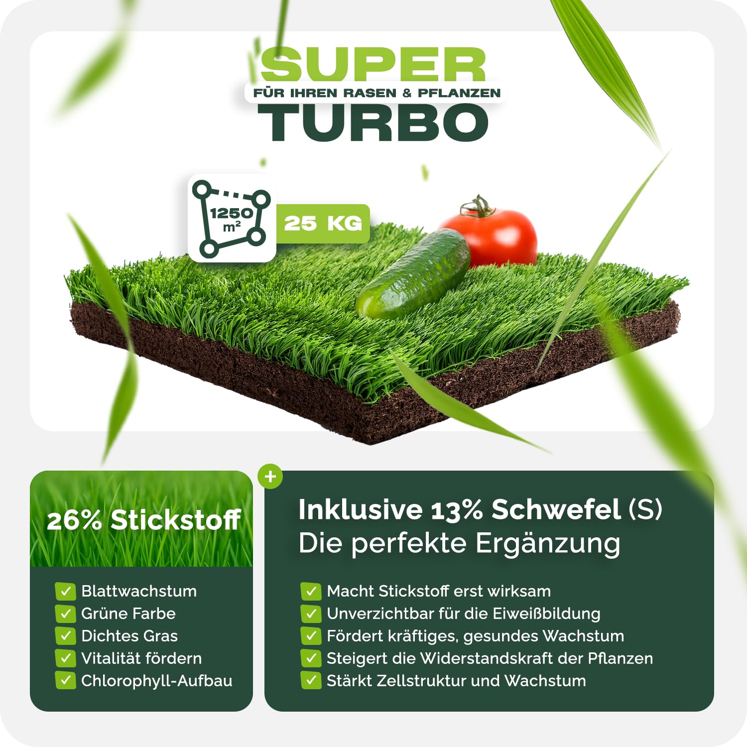 Fepro® N26 Rasendünger Power-Boost 25 kg | Profi-Stickstoffdünger mit Schwefel (26-0-0+13) | Turbo-Wachstum für sattgrünen Rasen & starke Pflanzen | Ammonsulfatsalpeter für Rasen, Obst & Gemüse