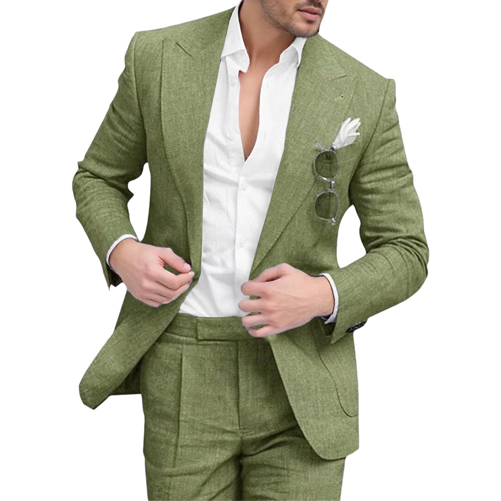 Completo da Uomo a Due Pezzi Slim Fit in Lino, Abito da Sposo Sear Sucker, Giacca e Pantaloni per Lavoro e Matrimonio.