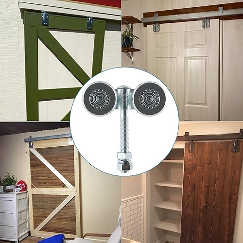 Miniatura 7 de Skelang Paquete de 2 carriles de caja Hnager, carrito colgante de riel de doble rueda, colgador para puerta corrediza de granero, capacidad de carga