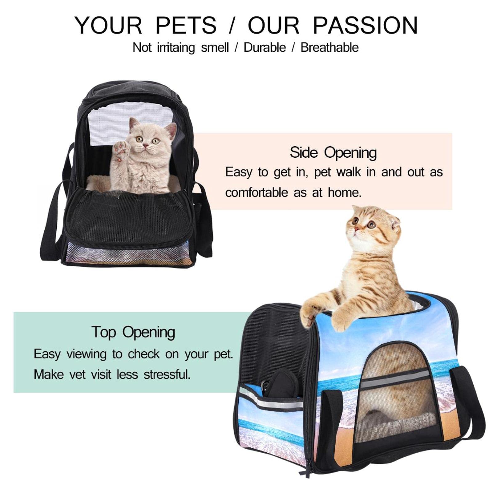 Trasportino per animali domestici da spiaggia e mare morbido da viaggio per gatti, cani e cuccioli, borsa portatile pieghevole per animali domestici approvata dalla compagnia aerea