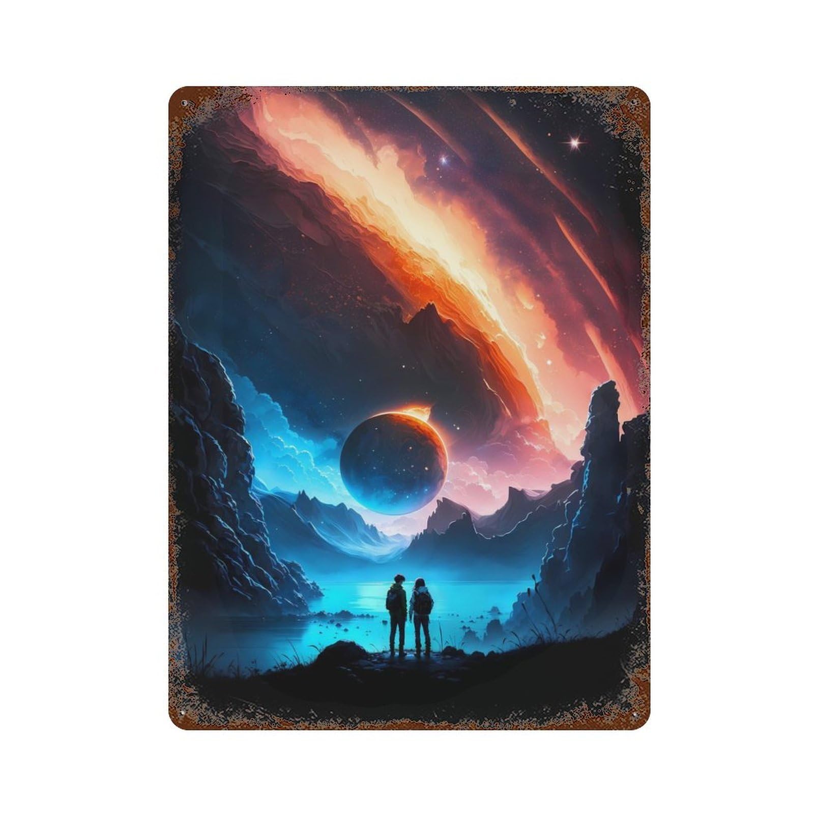 Galactic Trails Night Sky Rusty Metal Tin Sign 15.7"x11.8", for Shed, Workshop And Garage Wall Decor, Shabby Chic Decor
