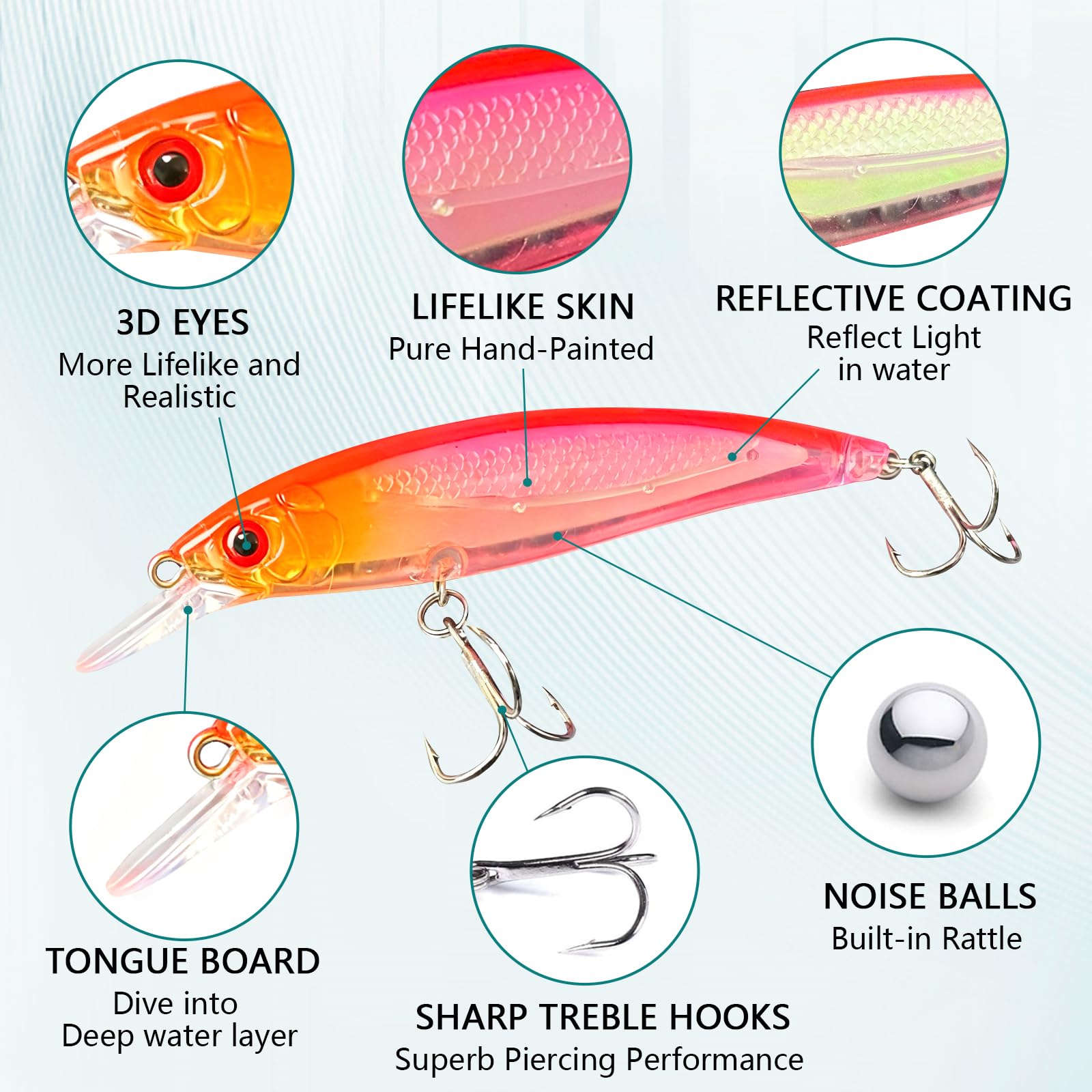 VEYCVLA Wobbler visaasset voor snoekbaars, hek, wobbler baars en snoekaas, teasers, roofvis voor zoet of zout water, 13 g, 11 cm, visaccessoires, aas, visgeschenken voor mannen (A