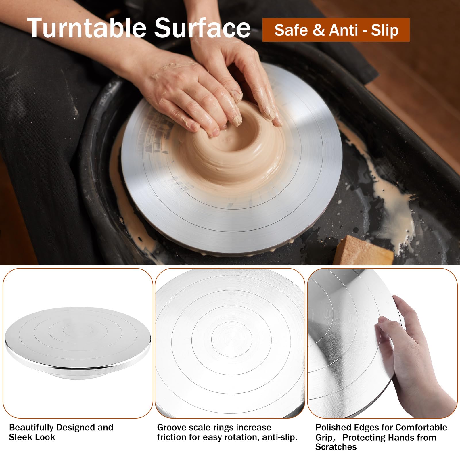 HighFree 30,5 cm großes doppelseitiges Keramik-Drehteller, Aluminiumlegierung, leise, rotierende Bandscheibe für Keramik-Ton, Kuchendekoration, Farbspritzen, Bastelprojekte