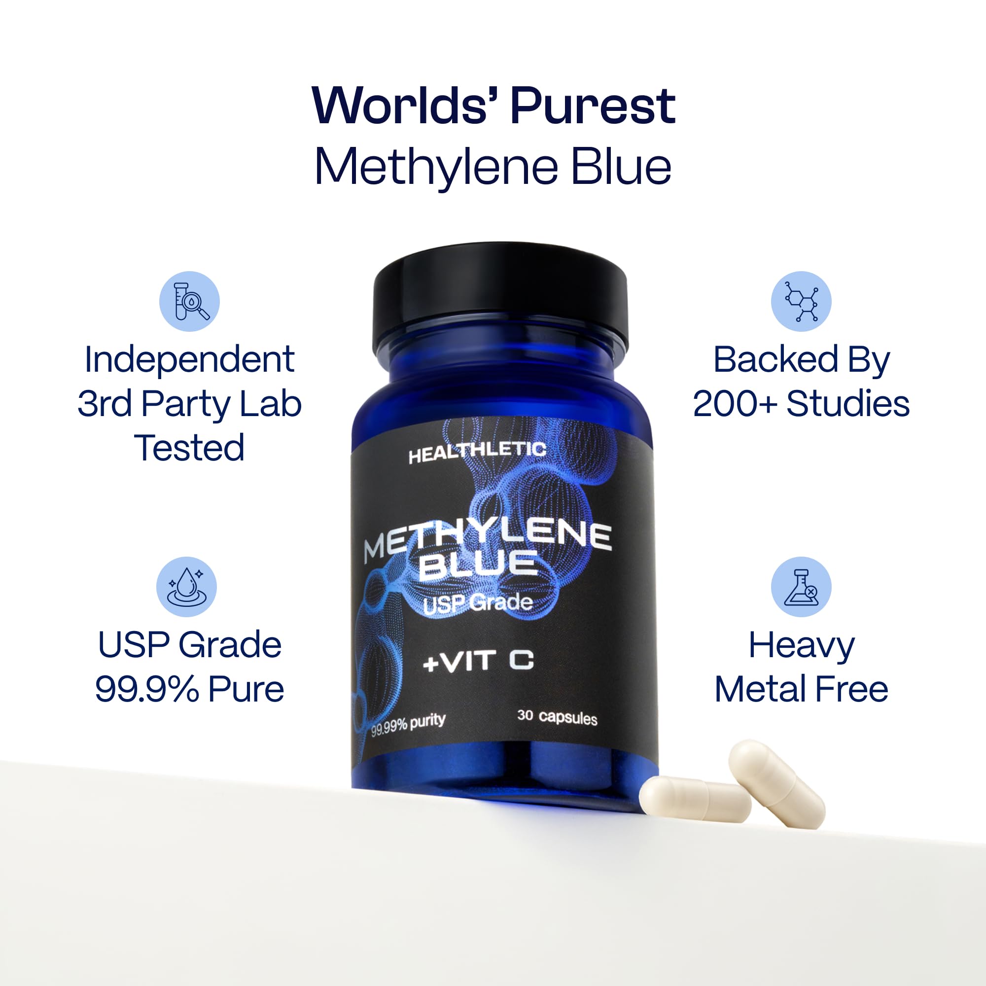 HEALTHLETIC USA Made USP Grade 5mg Methylene Blue Capsules with Vit C, 30ct — Amazon image 3