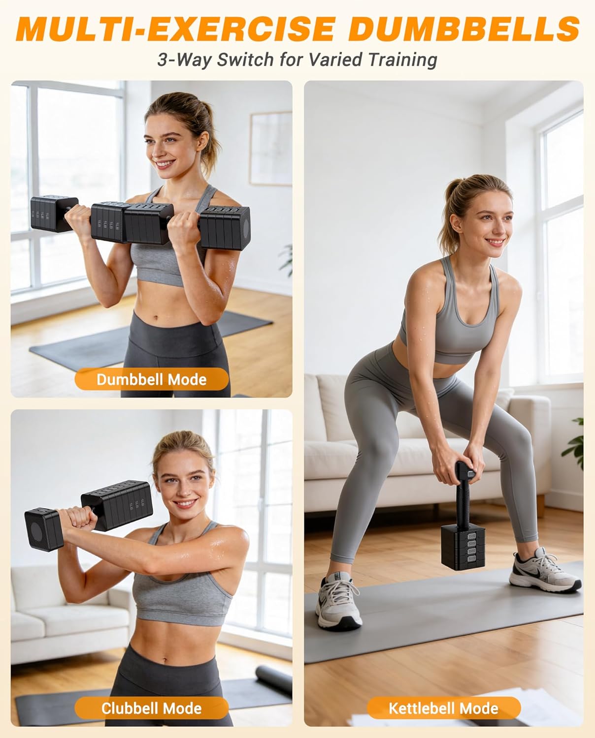 Rendpas Adjustable Dumbbell Set of 2, 1-Sec Quick-Adjust Dual-Lock Design Hand Weights for Women & Men, Compact No-Roll 10LBS/20LBS Dumbbell Set for Women, Home Gym Strength Training & Pilates(10/20LBS Total)