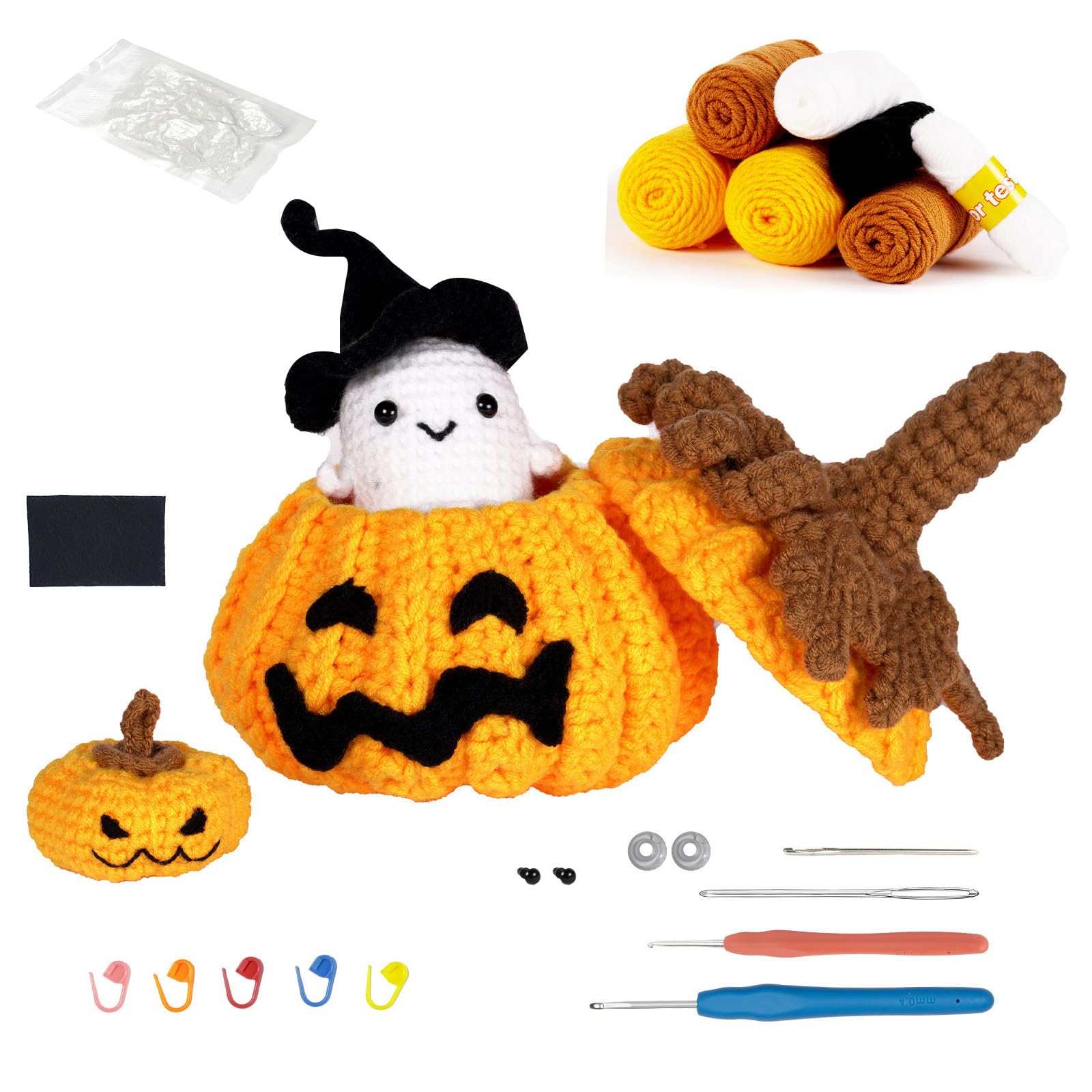 Yhplxyuus Halloween Pumpkins Crochet Supplies for Beginner Crochet Hobbyists with Step-by-Step Instruction, Yarns, Hook Craft Supplies