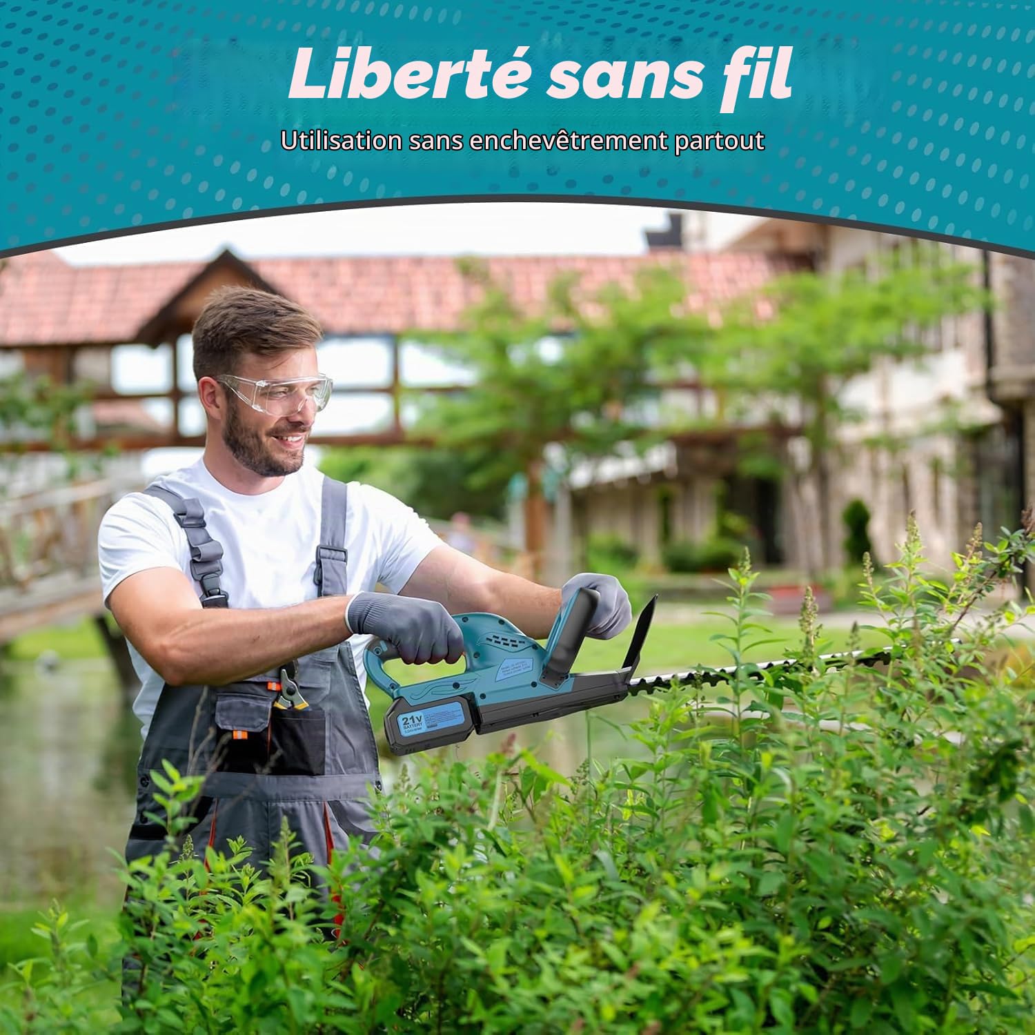 Taille-haie sans Fil 21V Brushless avec Batterie 3.0Ah & Chargeur – Puissance 500W, 3000 TR/Min, Lame 530mm & Écartement 20mm | Taille-haie Professionnel pour Branches Épaisses