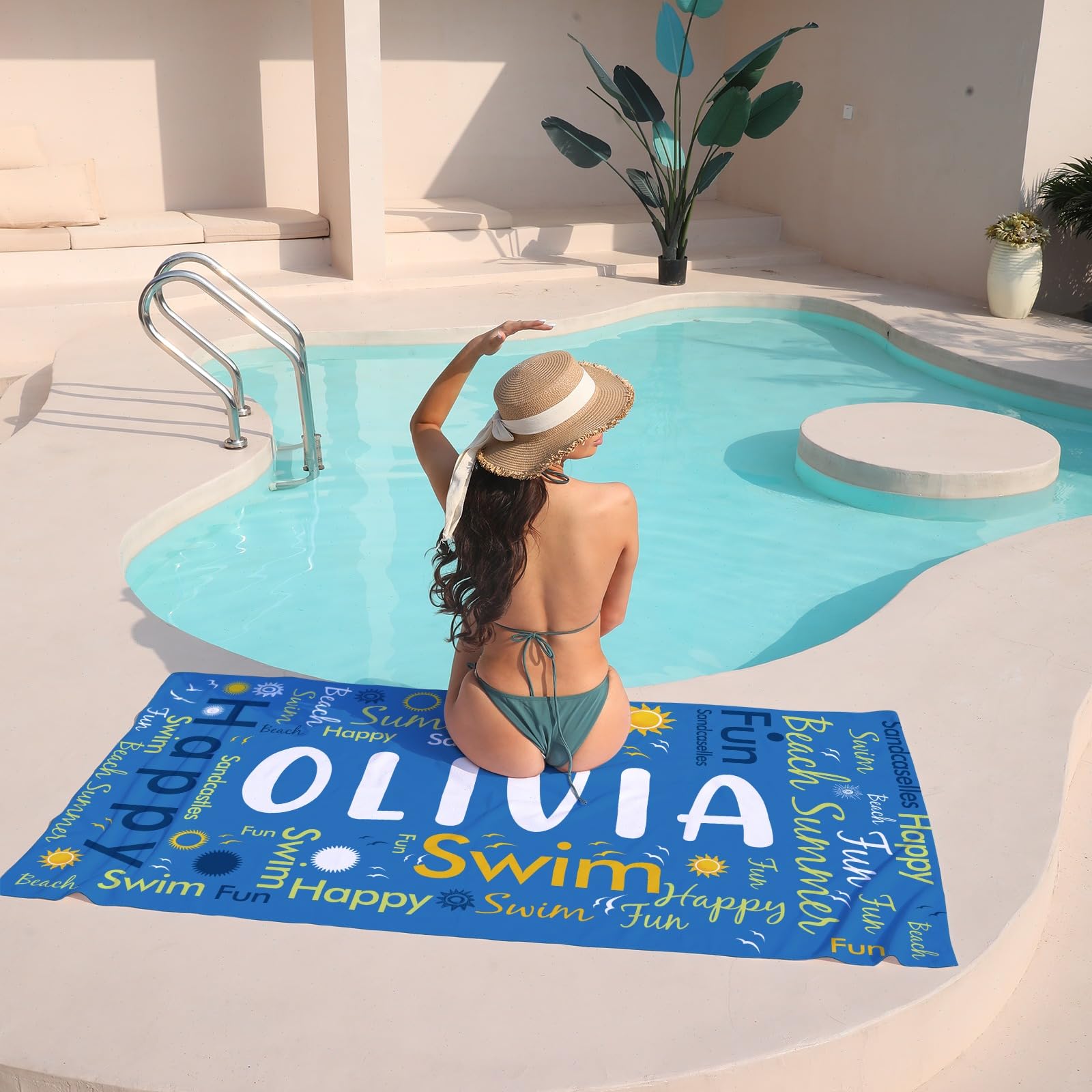 NIBESSER Toalla Personalizada Con Nombre Para Adultos Niños Toalla Playa Microfibra Mejorada Antiarena Ligera Toalla Piscina Mujer Hombre Cómoda Suave, Rayas Diagonales- Azul, 90x180 Cm