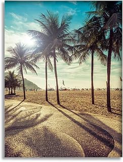 Bathroom Wall Art Decor Bathroom Pictures for Wall Artwork Copacabana Beach palms Rio de Janeiro Framed Canvas Wall Art for Bedroom Dining Room Farmhouse 16"x20"