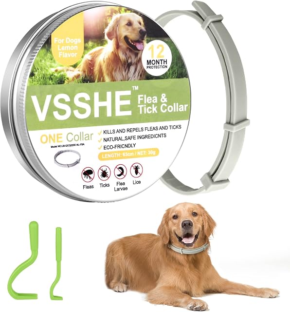 vsshe Cat Flea and Tick Collar, 63 cm Adjustable Cat Flea Treatment Collar, Waterproof Flea Collar for Dogs with Tick Control, 12 Months Effective Protection, Prevent Allergy