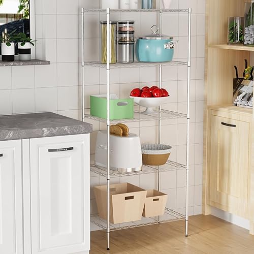 Miniatura 8 de BLKMTY Estantería de alambre de 5 niveles, estante de almacenamiento de metal resistente de 24 x 14 x 60 pulgadas, estante de alambre resistente