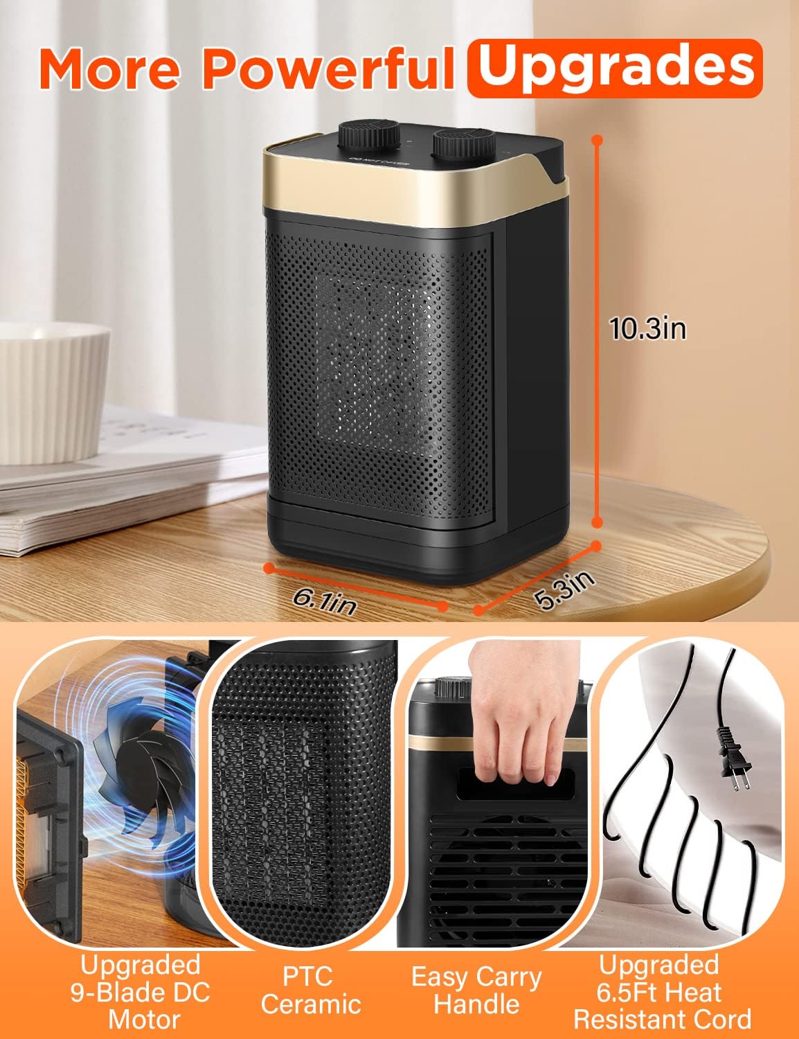 Space Heater for Indoor Use, Portable Space Heater with Oscillation, Heated Socks Personal Heater 1500W Fast Safety Heat PTC Electric Small Space Heaters, Upgraded Electric Heater for Office Home : Home & Kitchen