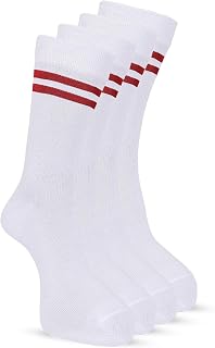 RYSN White Combed Cotton School Socks for Kids, Soft and Breathable, Full Length with Red Stripes, Stretchable and Durabl... Price In India