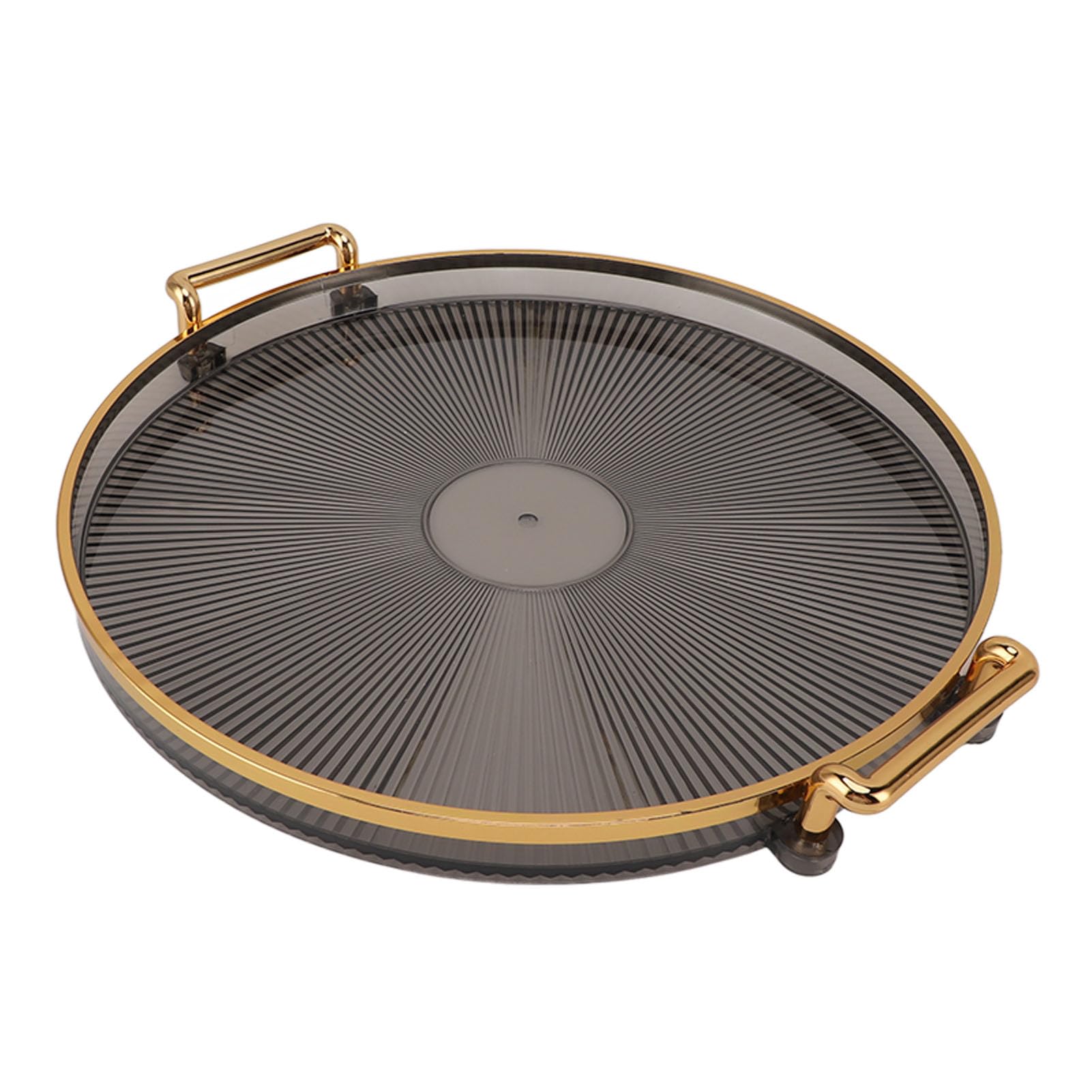 Round Gold Tray, Metal Decorative Serving Tray with Golden Rim Coffee Table Tray Perfume Tray Fruit Tray for Party, Coffee Table, Display(Gray)