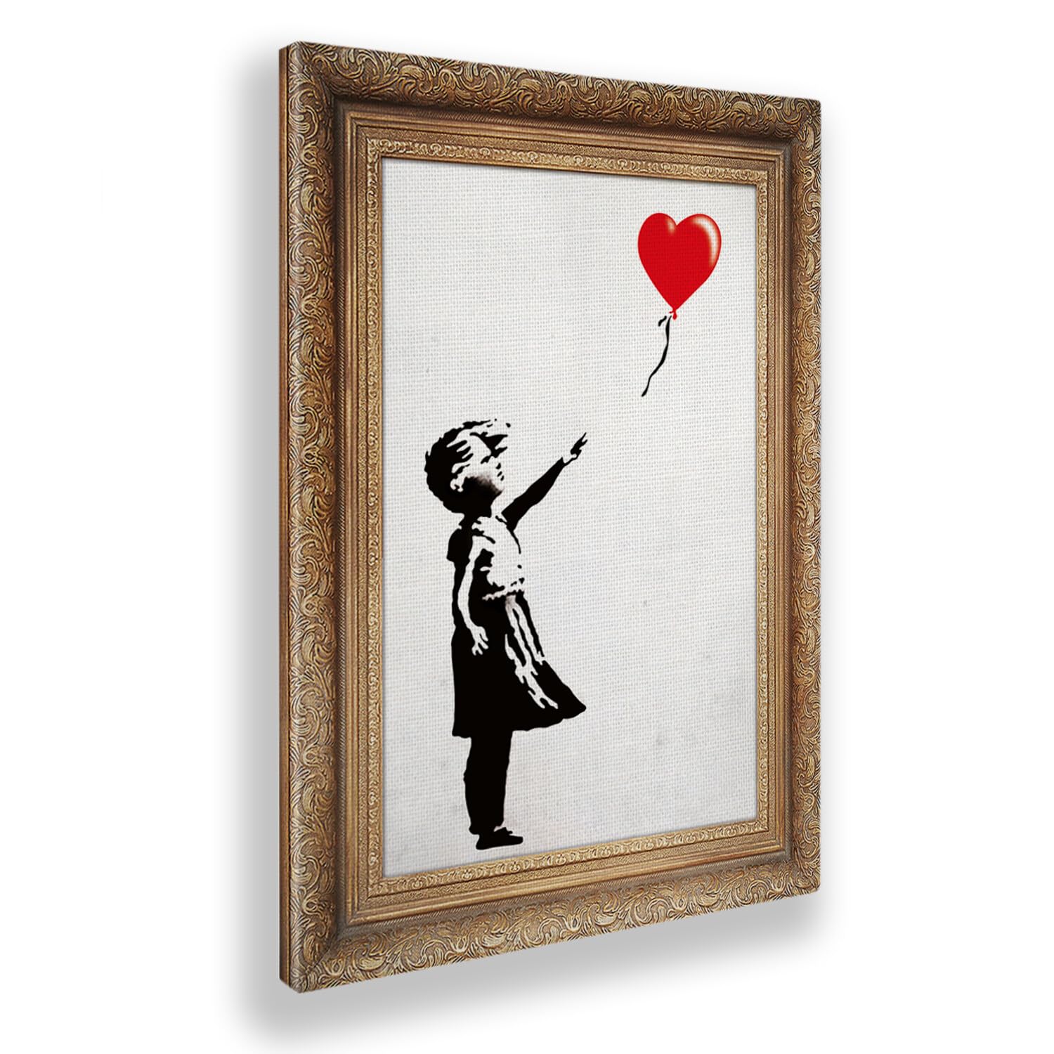 Giallobus - Cuadro - Banksy - Marco de globo de bebé niña - Lienzo con marco estándar - 50x70 - Listo para colgar - Cuadros modernos para el hogar