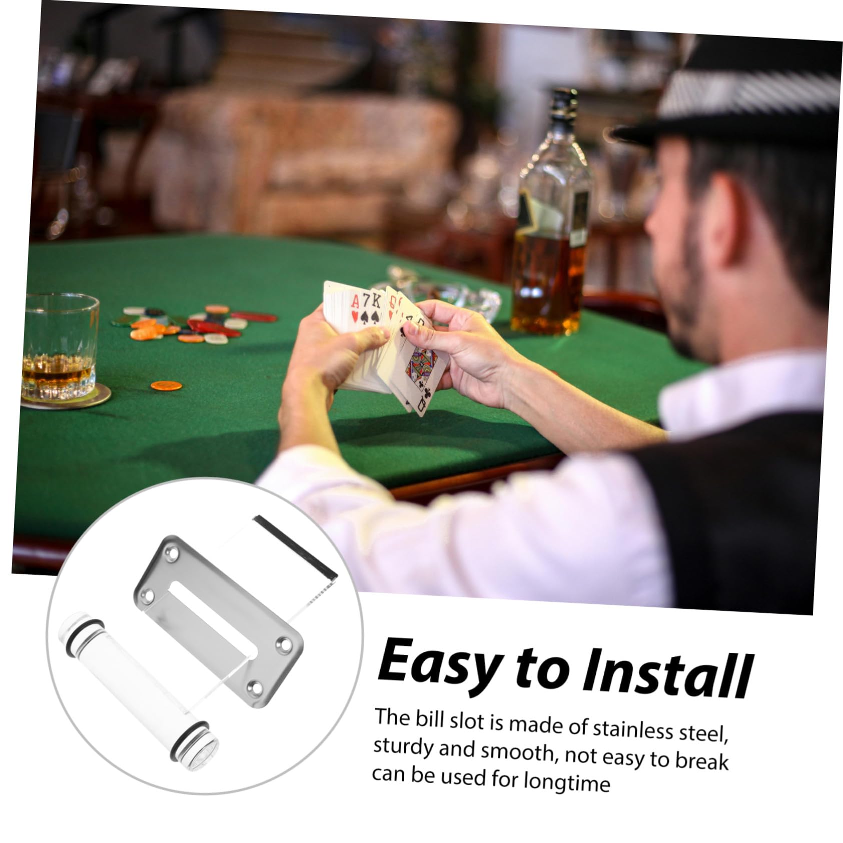Acryl Geldscheinschlitz mit Edelstahl Münzöffnung Praktischer Geldbox Schlitz für Poker Casinospiel Zubehör Einfach zu Montierender DIY Geldaufbewahrungsbehälter mit Handlichem