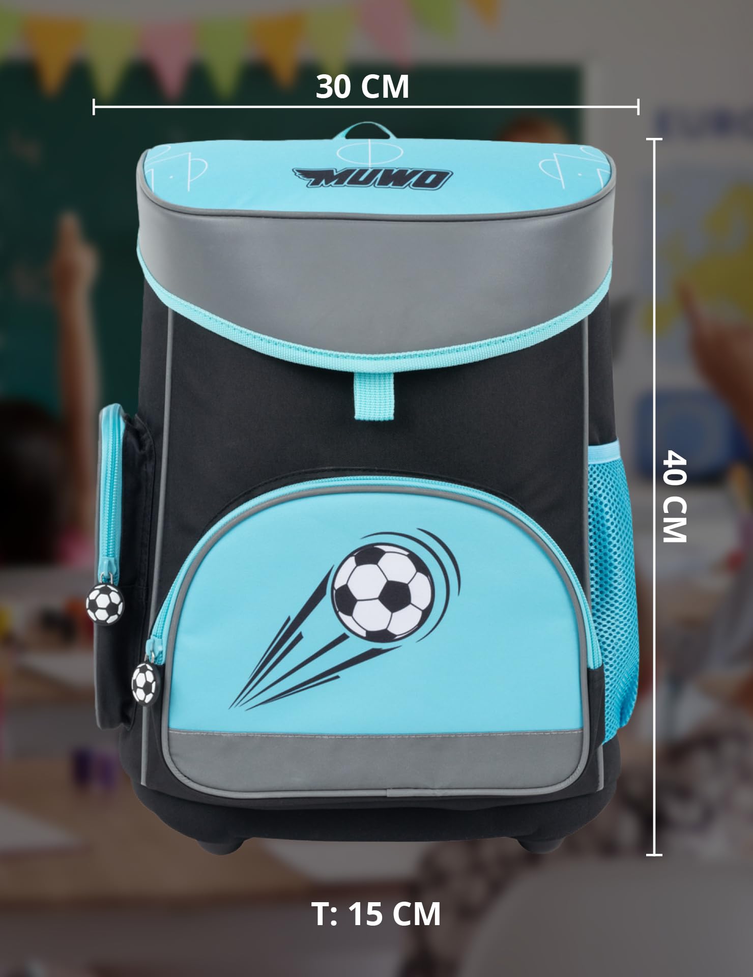 MUWO Kinder Schulranzen Set 5tlg. ergonomischer Leichter Schulrucksack mit Sporttasche, Turnbeutel, Federmappe, nur 920 Gramm (Weltraum Design)