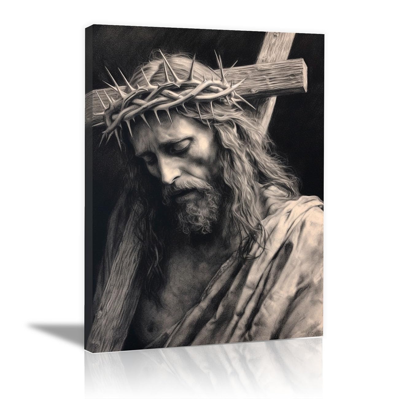 WIKEO Wall Art Canvas Painting of Jezus Picture Graffiti Jezus White Black Salon Home Religia Wall Painting Decoration Jezus God Picture Poster (Black 5-40x60cm Framed