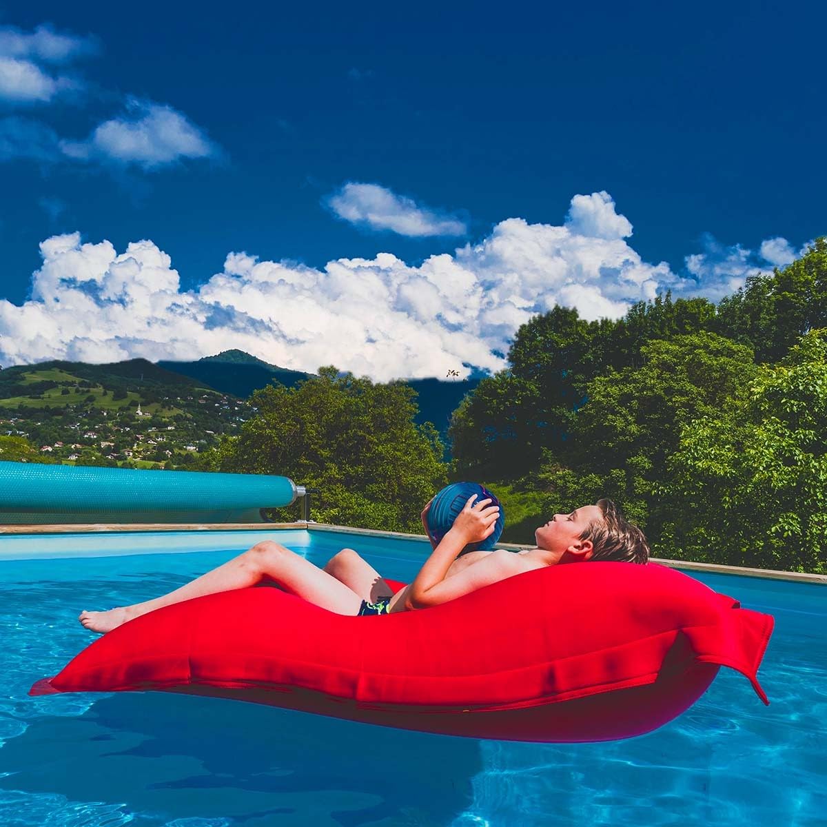 LIVEDECO - Housse Vide Pouf Géant XXL, Flottant pour Piscine, Rouge Pool BiG52