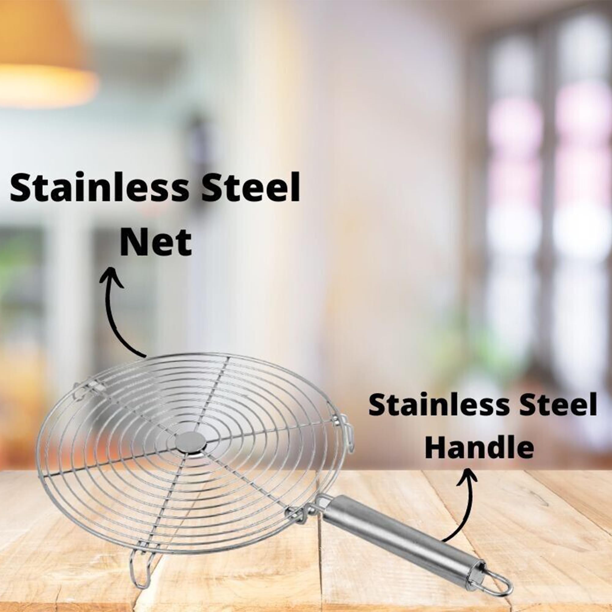 IDEAL PRIME Rust Proof Stainless Steel roaster round Roti Jali Grill Jali WIth Heat Resistance Steel Handle Steel Papad jali Barbeque Tools Kitchen Item pack Of 1 4